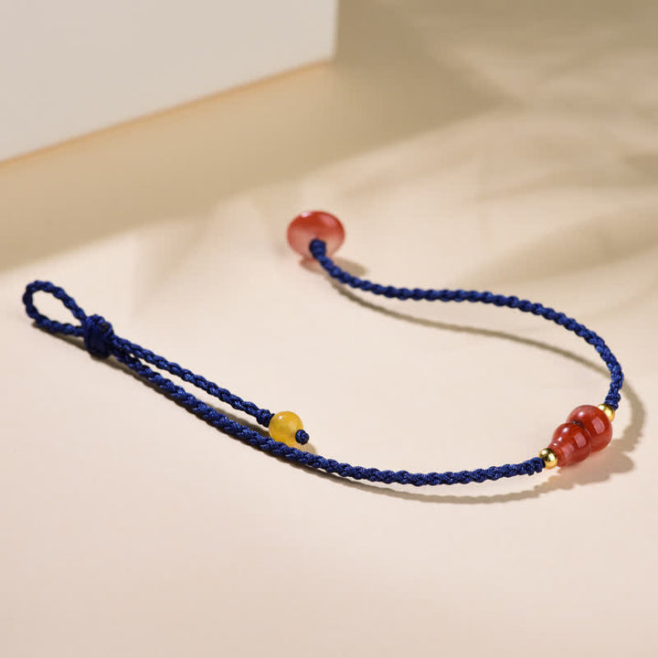 Buddha Stones Bracelet en calebasse d'agate rouge du Sud, tissé à la main avec un cordon bleu positif - image 3