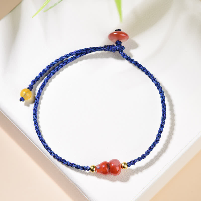 Buddha Stones Bracelet en calebasse d'agate rouge du Sud, tissé à la main avec un cordon bleu positif - image 6