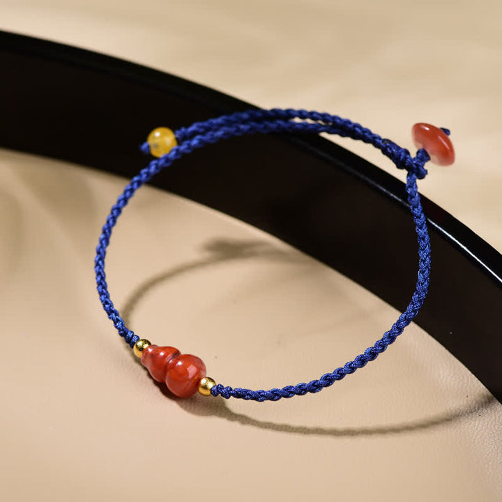 Buddha Stones Bracelet en calebasse d'agate rouge du Sud, tissé à la main avec un cordon bleu positif - Agate rouge du Sud (Confiance ♥ Passion) - image 0