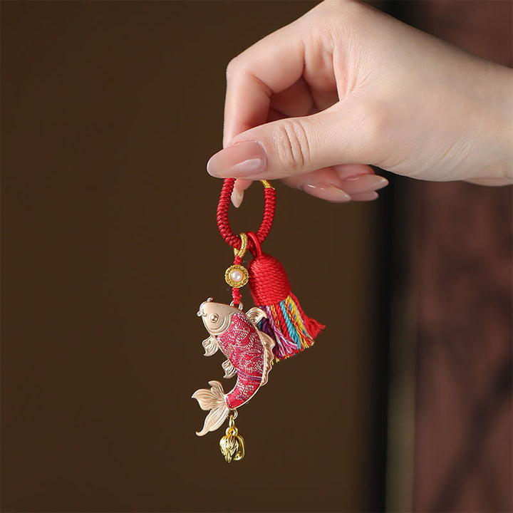 Buddha Stones Porte-clés de prospérité en brocart Song Koi Fish - Rouge - image 0