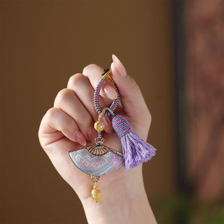 Buddha Stones Porte-clés éventail en brocart Song avec bénédiction - image 1