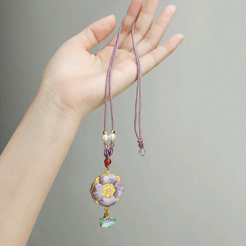 Buddha Stones Collier porte-bonheur en brocart Song à quatre feuilles et trèfle à quatre feuilles - image 11