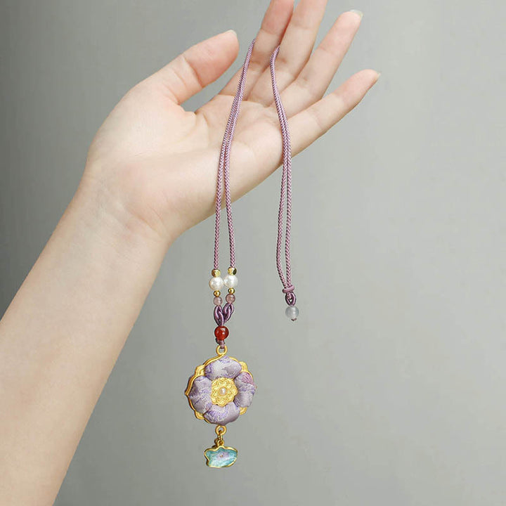 Buddha Stones Collier porte-bonheur en brocart Song à quatre feuilles et trèfle à quatre feuilles - image 11