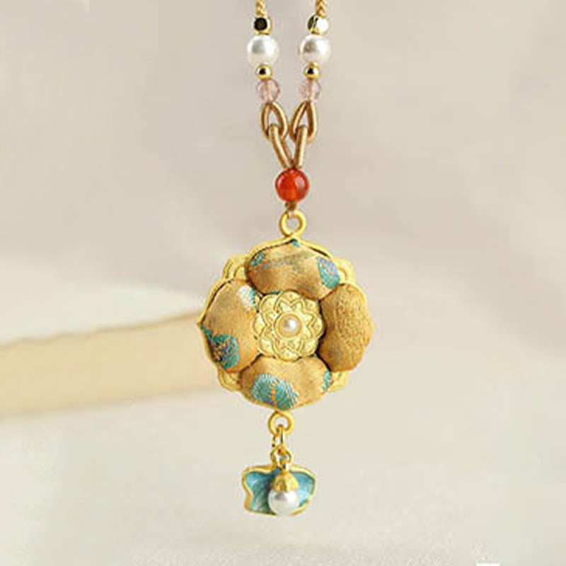 Buddha Stones Collier porte-bonheur en brocart Song à quatre feuilles et trèfle à quatre feuilles - image 2