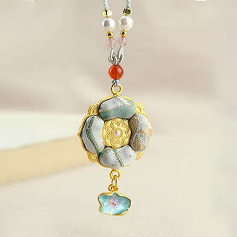Buddha Stones Collier porte-bonheur en brocart Song à quatre feuilles et trèfle à quatre feuilles - image 16