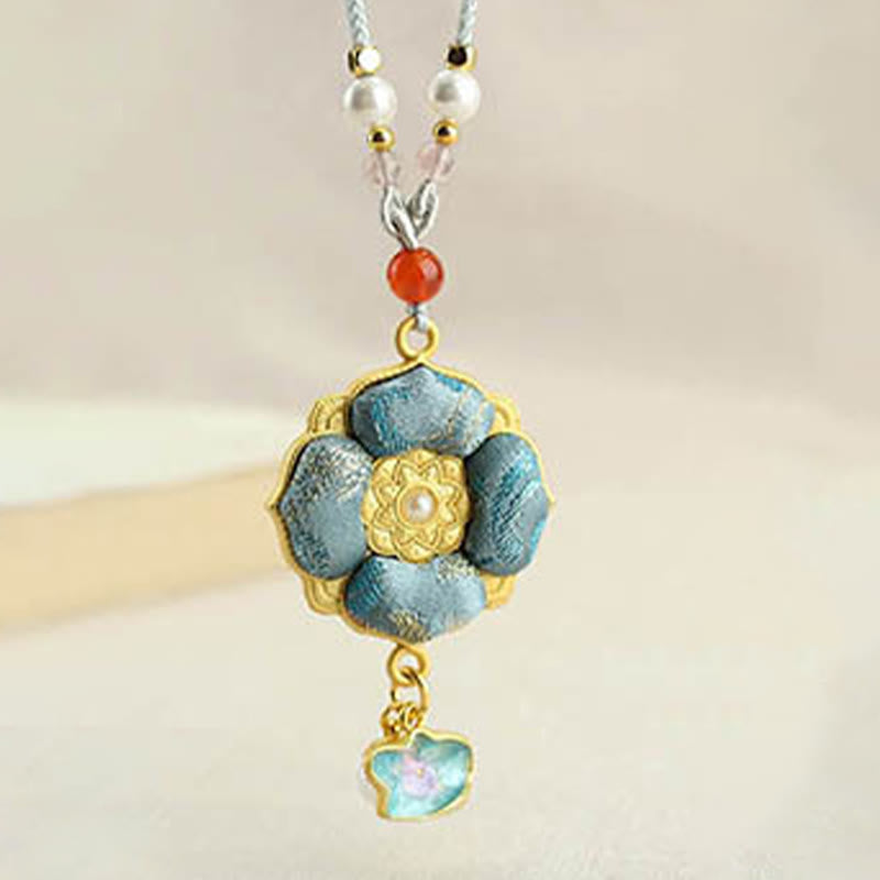 Buddha Stones Collier porte-bonheur en brocart Song à quatre feuilles et trèfle à quatre feuilles - image 6