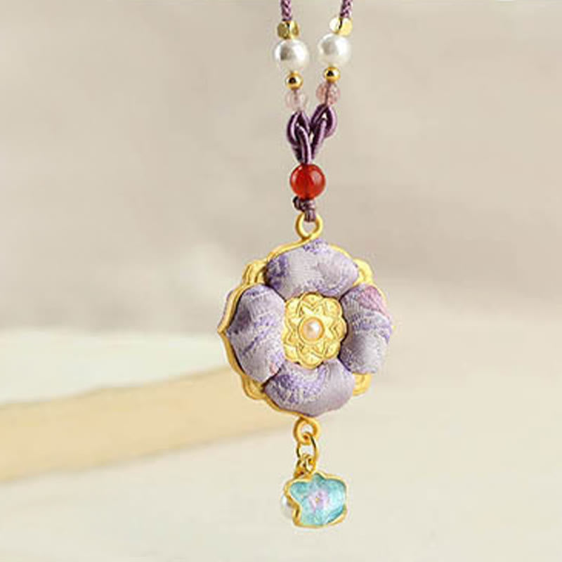 Buddha Stones Collier porte-bonheur en brocart Song à quatre feuilles et trèfle à quatre feuilles - image 13