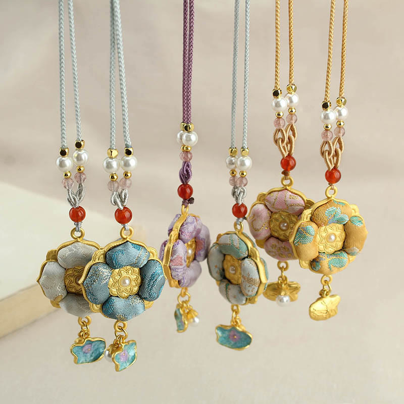 Buddha Stones Collier porte-bonheur en brocart Song à quatre feuilles et trèfle à quatre feuilles - image 20