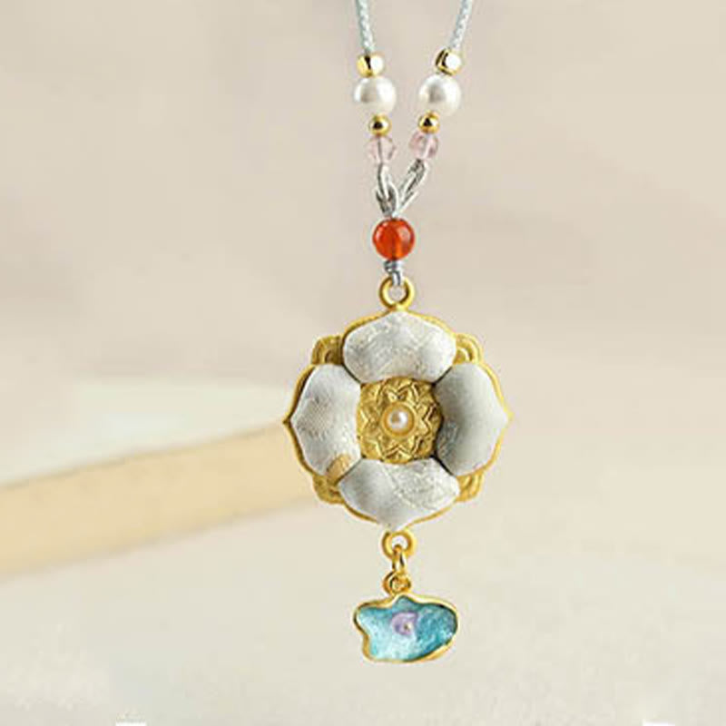 Buddha Stones Collier porte-bonheur en brocart Song à quatre feuilles et trèfle à quatre feuilles - image 18