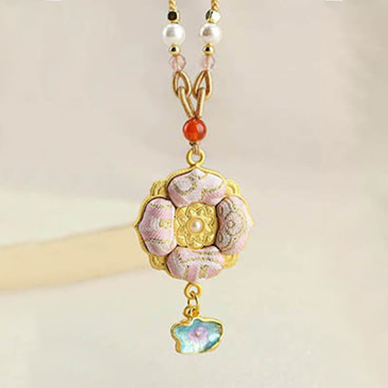 Buddha Stones Collier porte-bonheur en brocart Song à quatre feuilles et trèfle à quatre feuilles - image 8