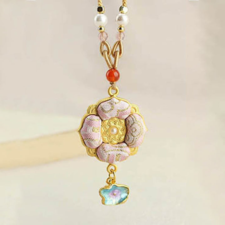 Buddha Stones Collier porte-bonheur en brocart Song à quatre feuilles et trèfle à quatre feuilles - image 8