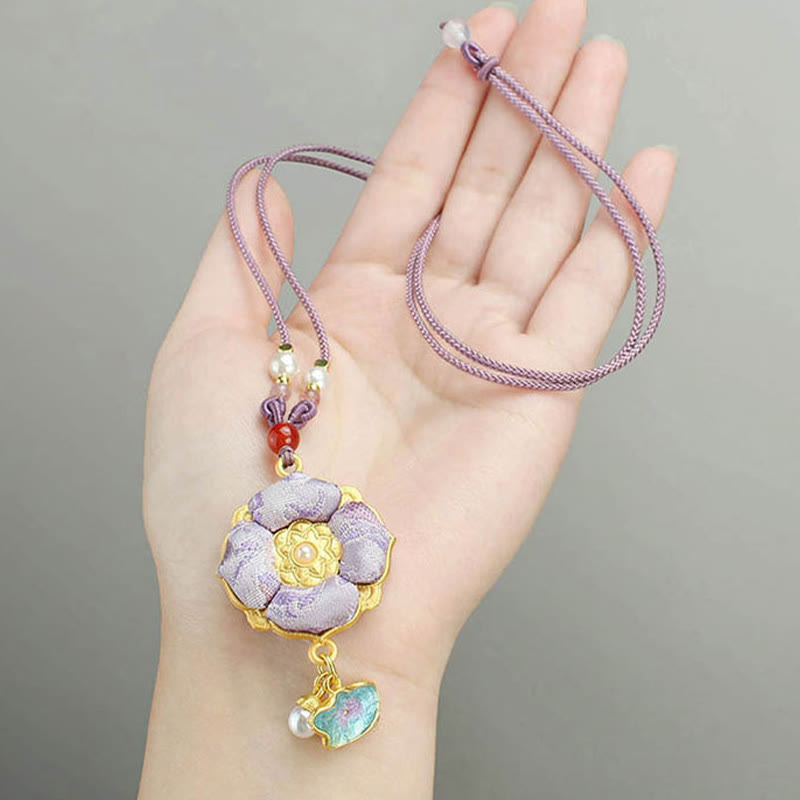 Buddha Stones Collier porte-bonheur en brocart Song à quatre feuilles et trèfle à quatre feuilles - image 12
