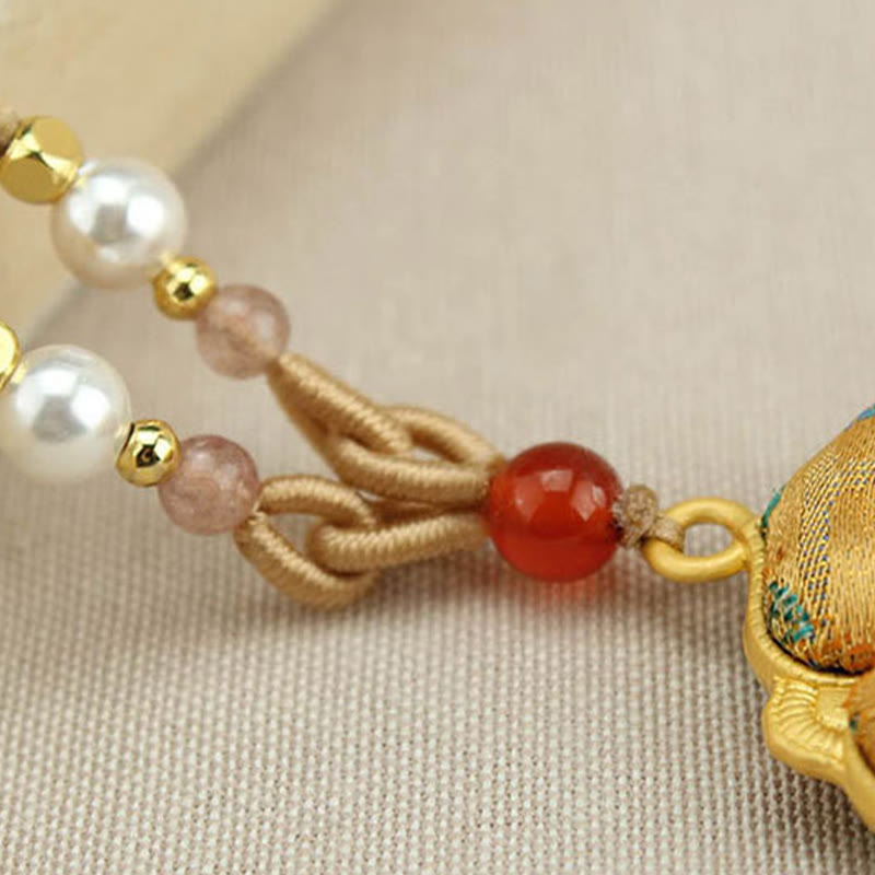 Buddha Stones Collier porte-bonheur en brocart Song à quatre feuilles et trèfle à quatre feuilles - image 3