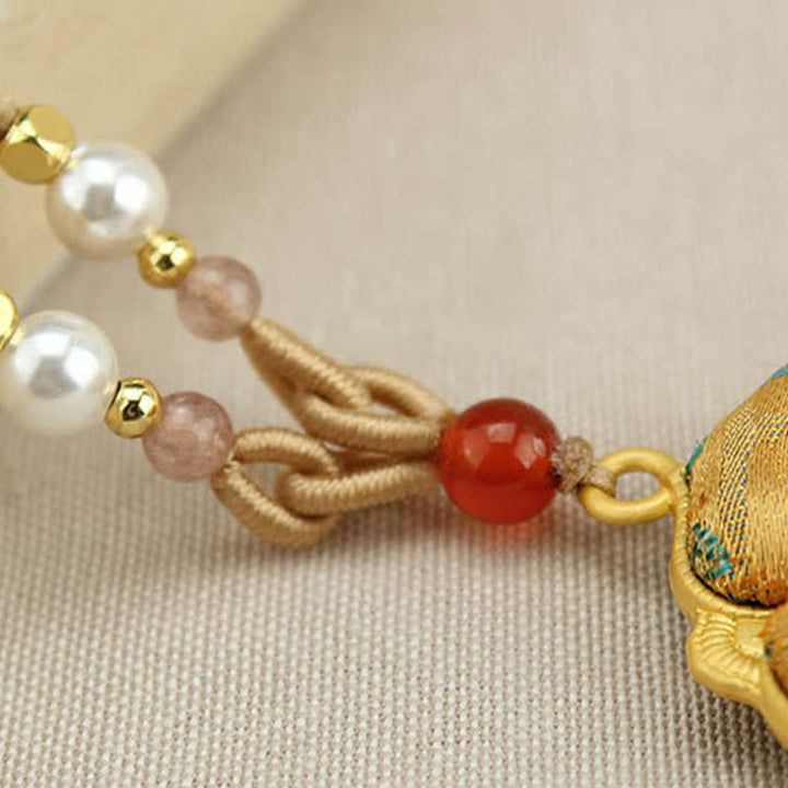 Buddha Stones Collier porte-bonheur en brocart Song à quatre feuilles et trèfle à quatre feuilles - image 3