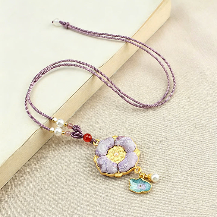 Buddha Stones Collier porte-bonheur en brocart Song à quatre feuilles et trèfle à quatre feuilles - image 9
