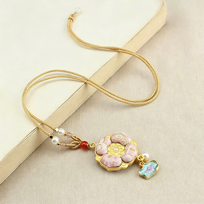 Buddha Stones Collier porte-bonheur en brocart Song à quatre feuilles et trèfle à quatre feuilles - image 7