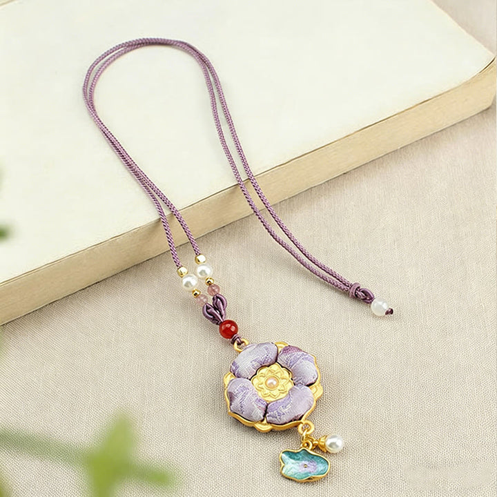 Buddha Stones Collier porte-bonheur en brocart Song à quatre feuilles et trèfle à quatre feuilles - image 10