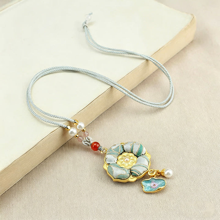 Buddha Stones Collier porte-bonheur en brocart Song à quatre feuilles et trèfle à quatre feuilles - image 14