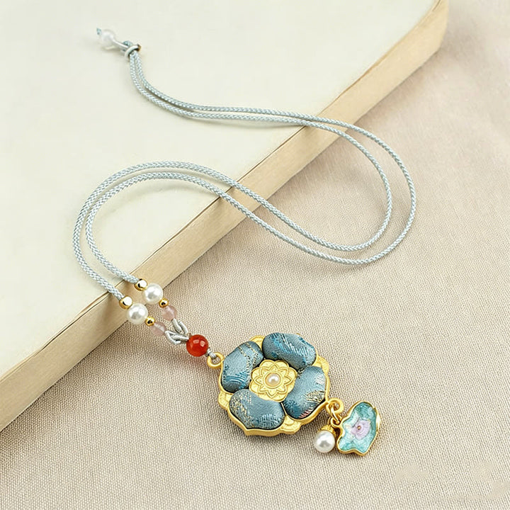 Buddha Stones Collier porte-bonheur en brocart Song à quatre feuilles et trèfle à quatre feuilles - image 5