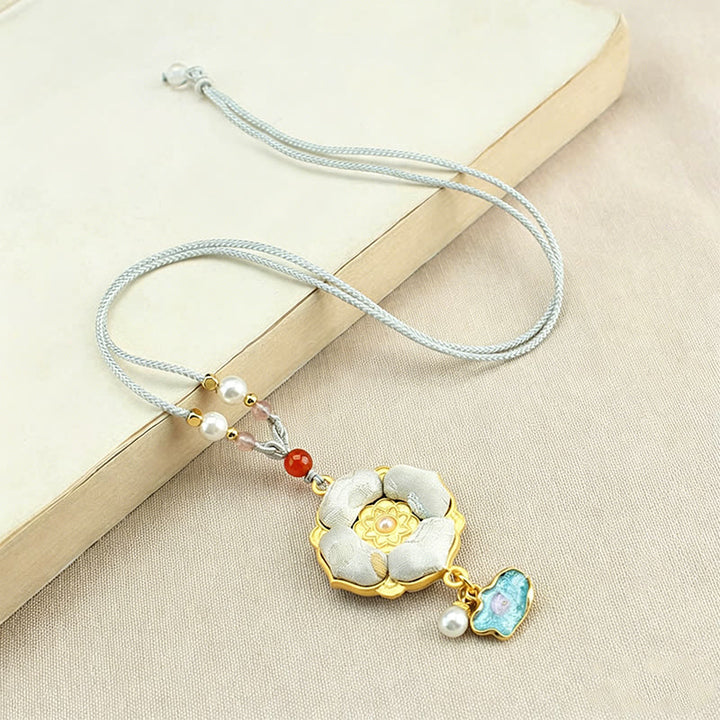 Buddha Stones Collier porte-bonheur en brocart Song à quatre feuilles et trèfle à quatre feuilles - image 17