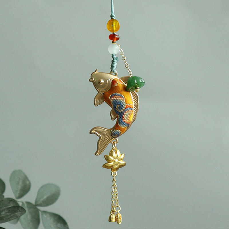 Buddha Stones Porte-clés Song Brocart Poisson Koi Lotus Richesse - image 1