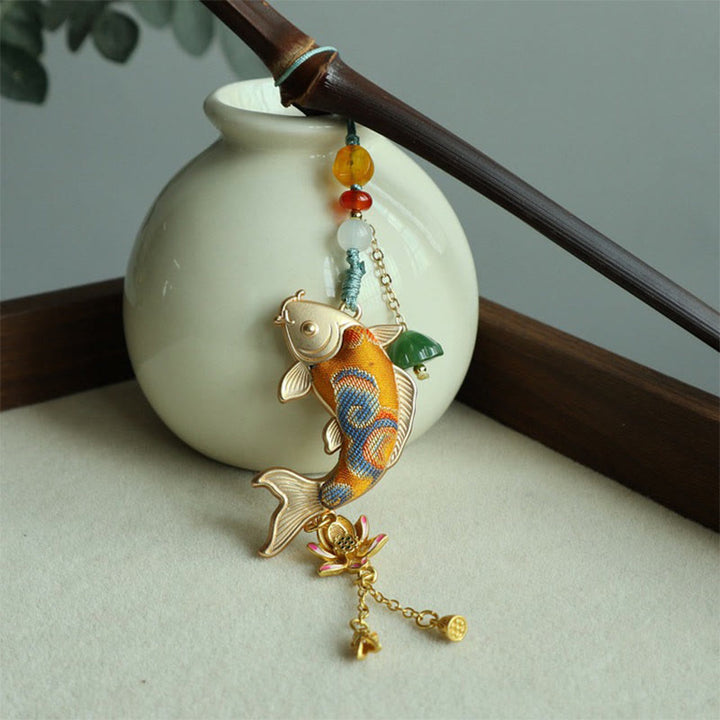 Buddha Stones Porte-clés Song Brocart Poisson Koi Lotus Richesse - image 3