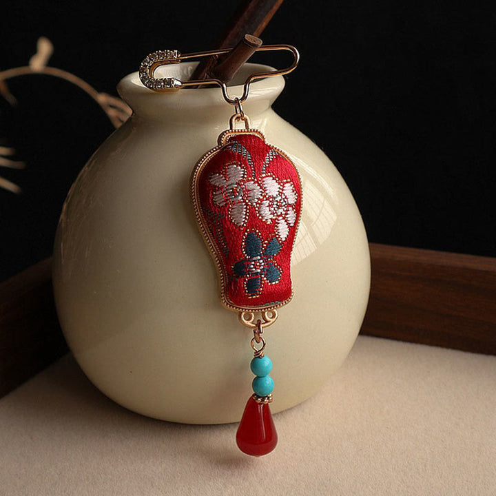 Buddha Stones Broche élégante en brocart Song, motif vase et motif broche - image 0