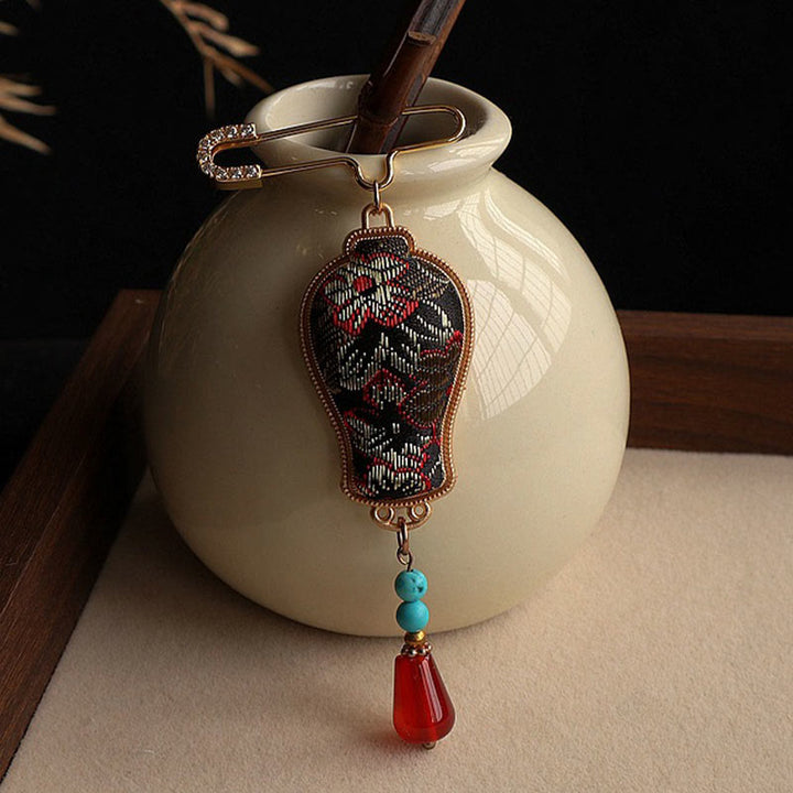 Buddha Stones Broche élégante en brocart Song, motif vase et motif broche - image 2