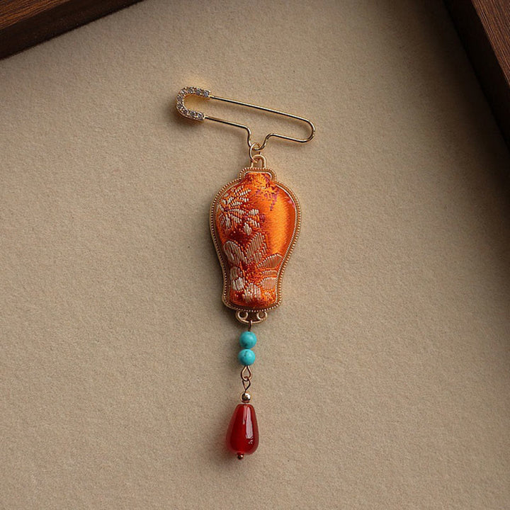 Buddha Stones Broche élégante en brocart Song, motif vase et motif broche - image 6