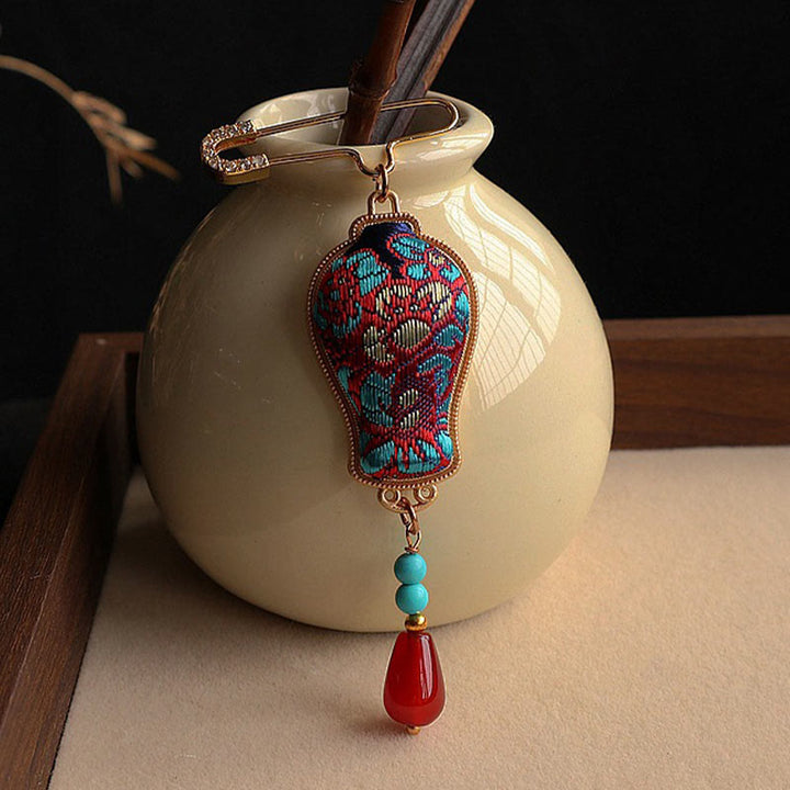 Buddha Stones Broche élégante en brocart Song, motif vase et motif broche - image 8