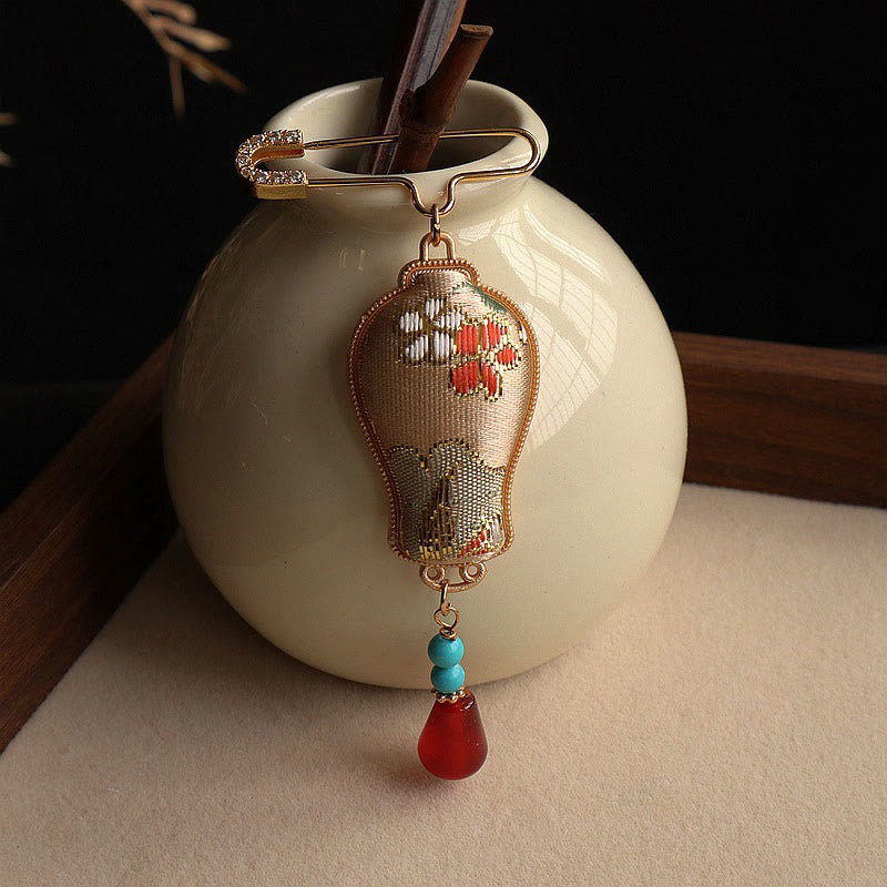 Buddha Stones Broche élégante en brocart Song, motif vase et motif broche - image 4