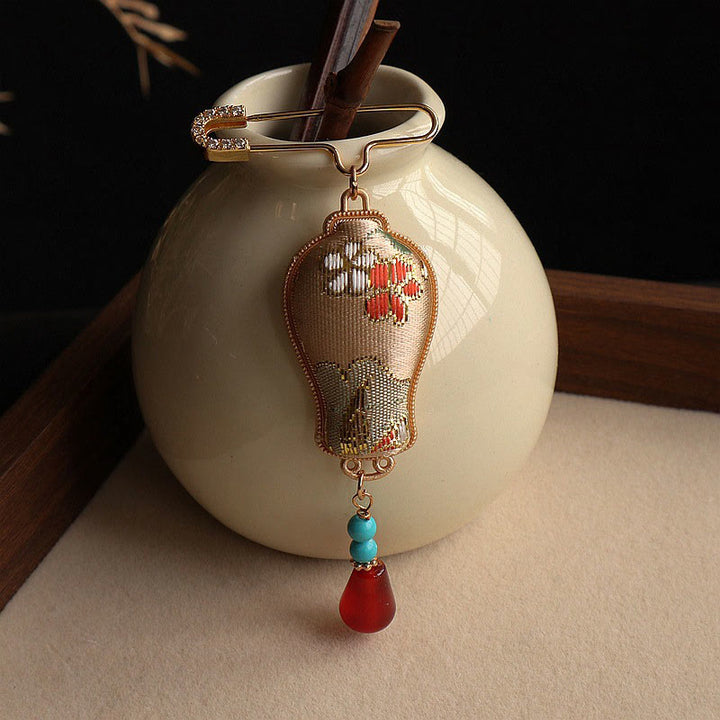 Buddha Stones Broche élégante en brocart Song, motif vase et motif broche - image 4