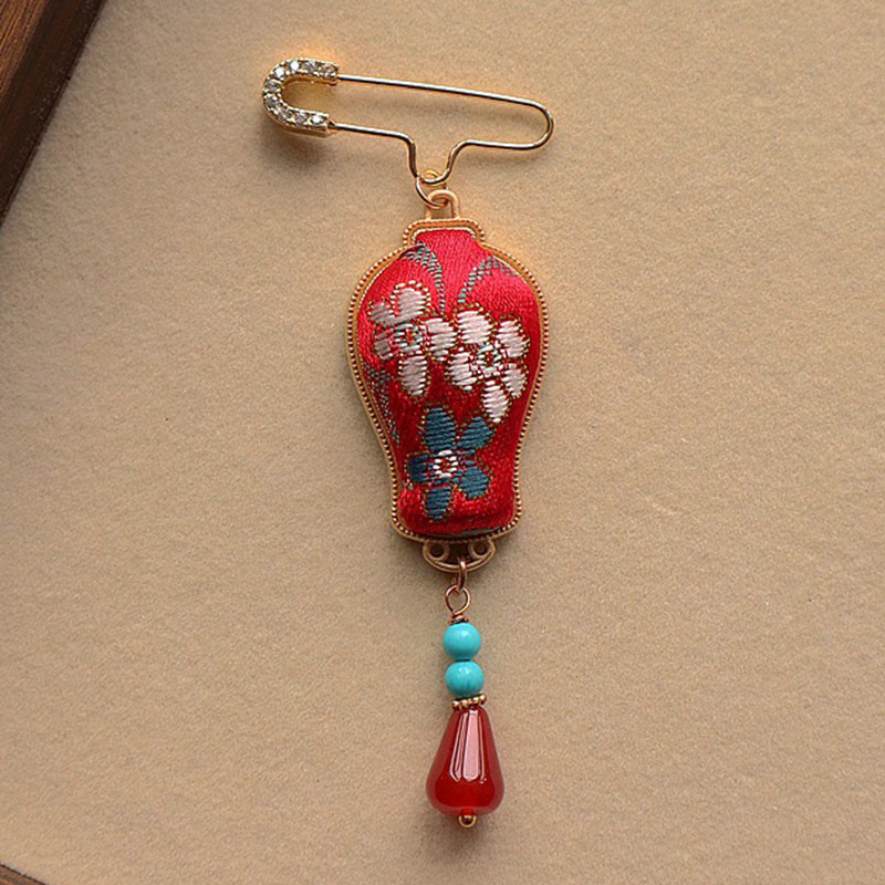 Buddha Stones Broche élégante en brocart Song, motif vase et motif broche - image 1