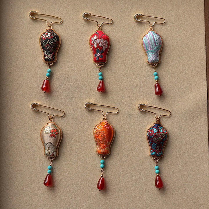 Buddha Stones Broche élégante en brocart Song, motif vase et motif broche - image 10
