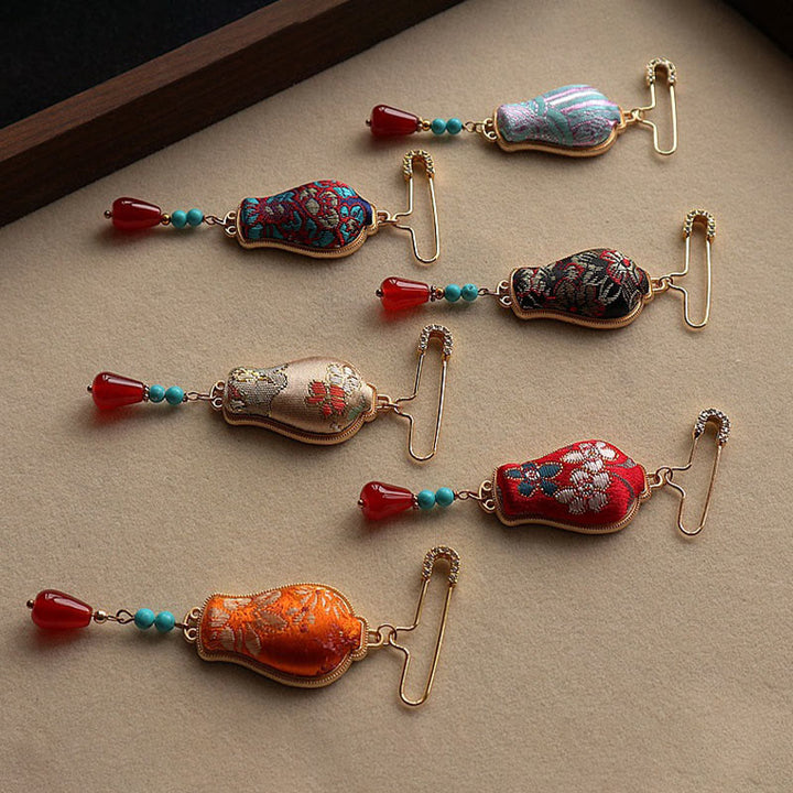 Buddha Stones Broche élégante en brocart Song, motif vase et motif broche - image 11