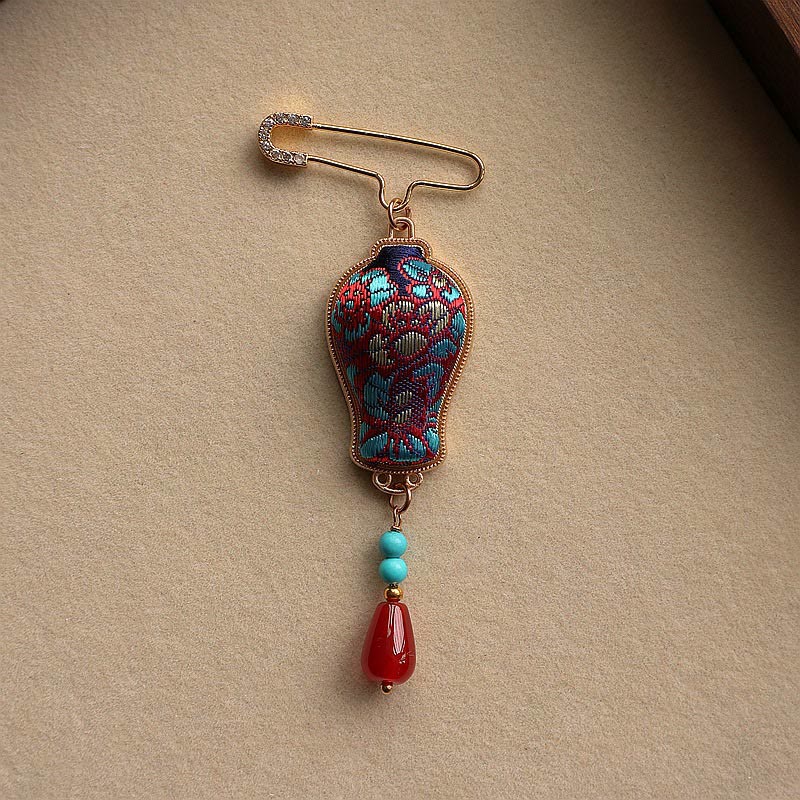 Buddha Stones Broche élégante en brocart Song, motif vase et motif broche - image 9