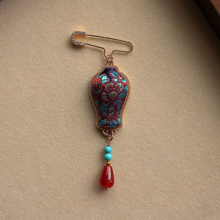 Buddha Stones Broche élégante en brocart Song, motif vase et motif broche - image 9