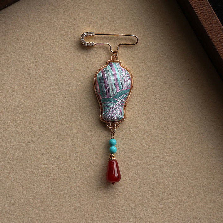 Buddha Stones Broche élégante en brocart Song, motif vase et motif broche - image 7