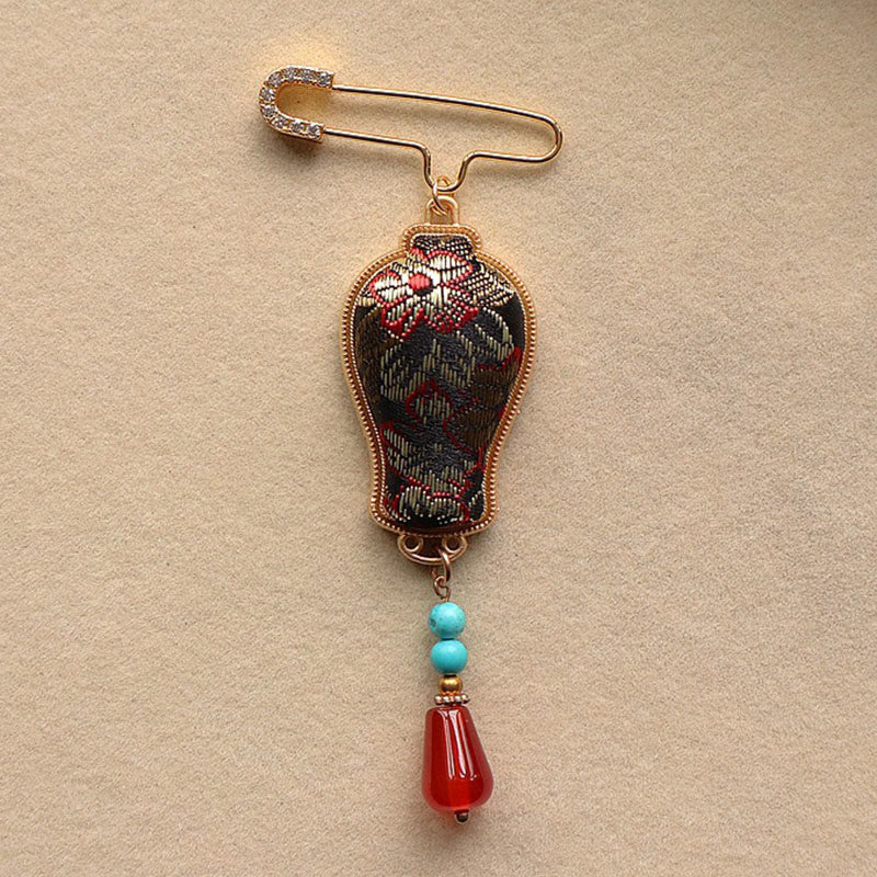 Buddha Stones Broche élégante en brocart Song, motif vase et motif broche - image 3