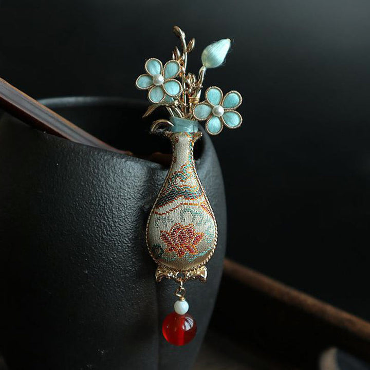 Buddha Stones Broche élégante en brocart Song, motif vase à fleurs - image 4