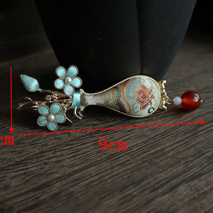 Buddha Stones Broche élégante en brocart Song, motif vase à fleurs - image 8