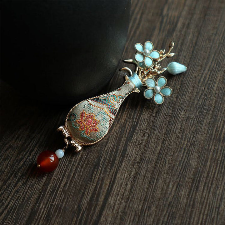 Buddha Stones Broche élégante en brocart Song, motif vase à fleurs - image 6