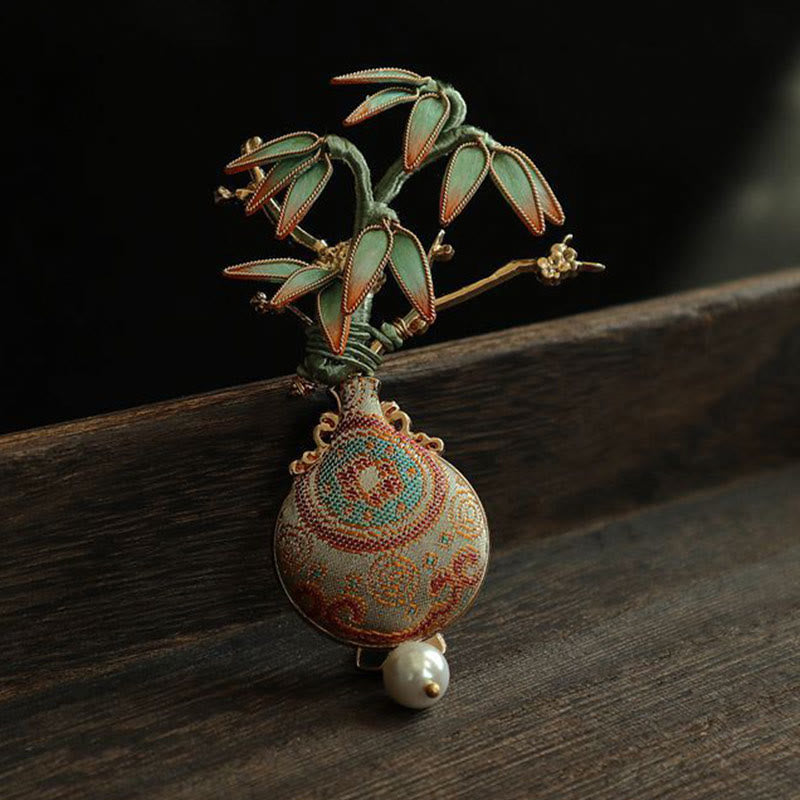 Buddha Stones Broche équilibrée Song Brocart Feuilles de Bambou Vase Design Broche Équilibre - image 3