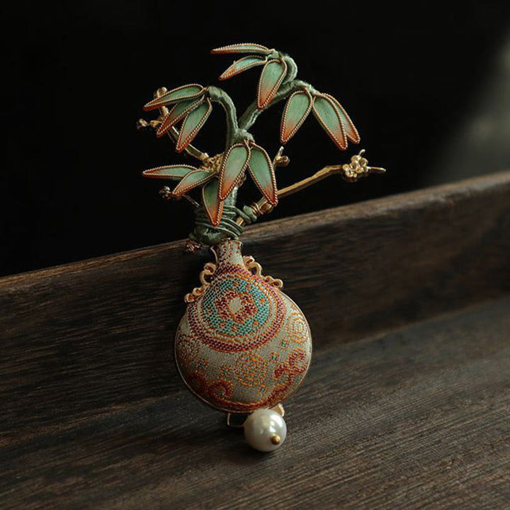 Buddha Stones Broche équilibrée Song Brocart Feuilles de Bambou Vase Design Broche Équilibre - image 3