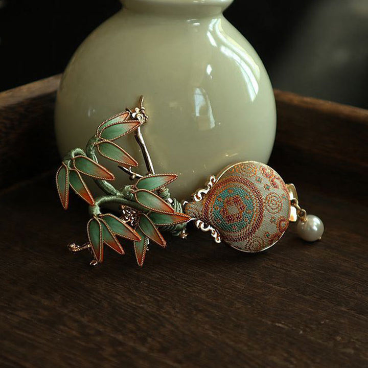 Buddha Stones Broche équilibrée Song Brocart Feuilles de Bambou Vase Design Broche Équilibre - image 2