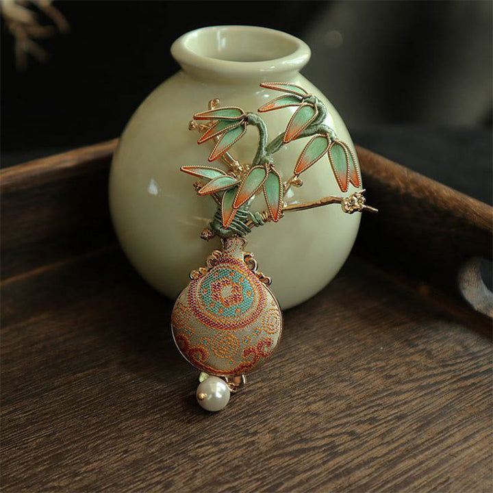 Buddha Stones Broche équilibrée Song Brocart Feuilles de Bambou Vase Design Broche Équilibre - image 5