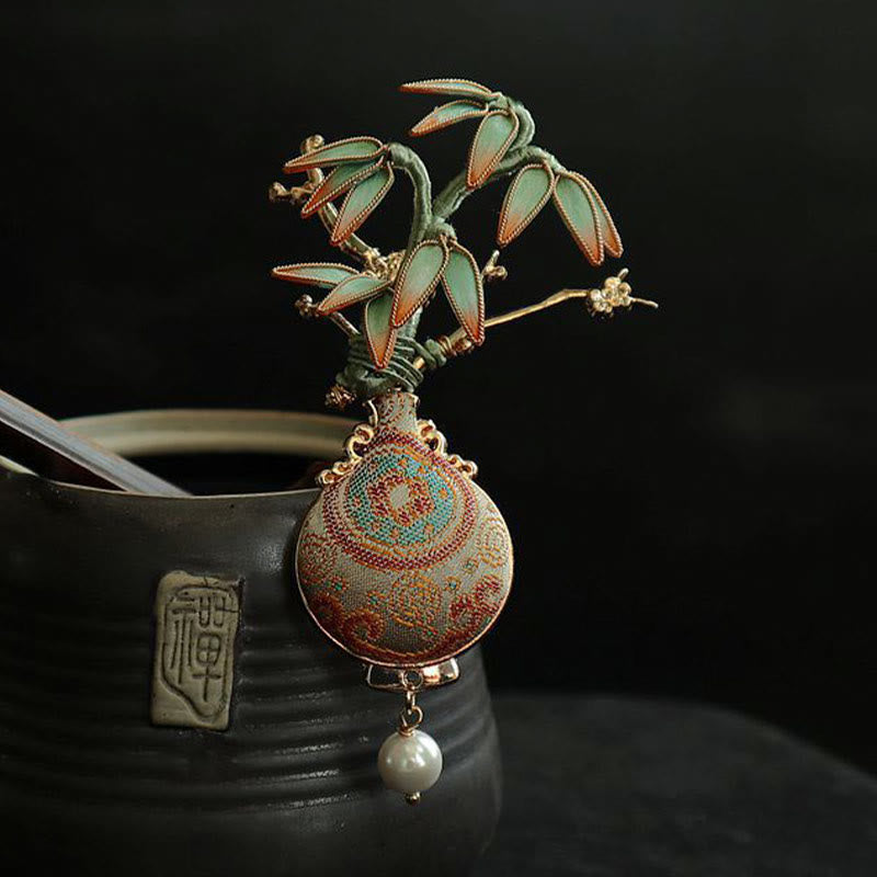 Buddha Stones Broche équilibrée Song Brocart Feuilles de Bambou Vase Design Broche Équilibre - image 6