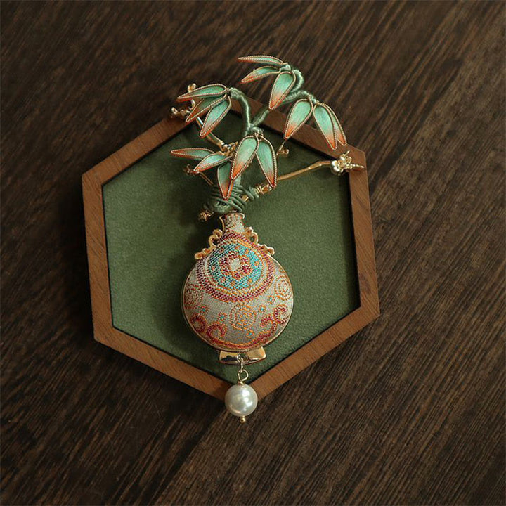 Buddha Stones Broche équilibrée Song Brocart Feuilles de Bambou Vase Design Broche Équilibre - image 0