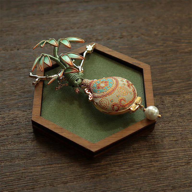 Buddha Stones Broche équilibrée Song Brocart Feuilles de Bambou Vase Design Broche Équilibre - image 1