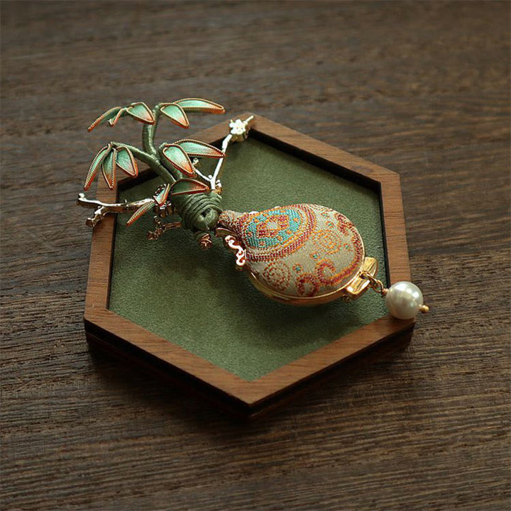 Buddha Stones Broche équilibrée Song Brocart Feuilles de Bambou Vase Design Broche Équilibre - image 1